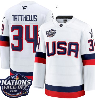 Mens Auston Matthews Jersey 34 Usa White 2025 4 Nations Face-off Stitched