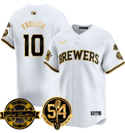 Sal Frelick Jersey 10 Milwaukee Brewers 2025 Bob Uecker 54 Seasons For Brewers Stitched White Gold
