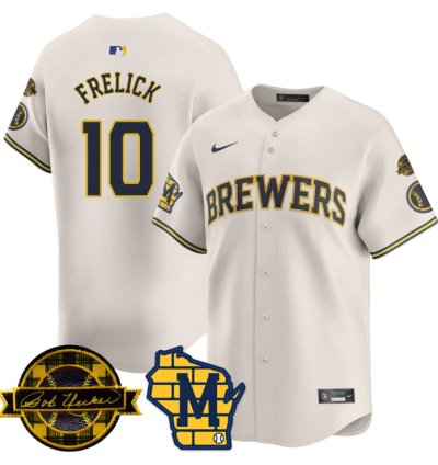 Sal Frelick Jersey 10 Milwaukee Brewers 2025 Limited Bob Uecker Patch Stitched Cream