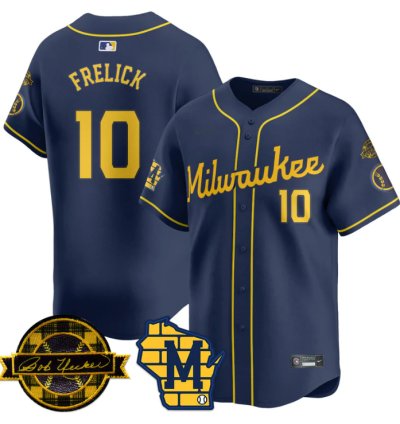 Sal Frelick Jersey 10 Milwaukee Brewers 2025 Limited Bob Uecker Patch Stitched Navy