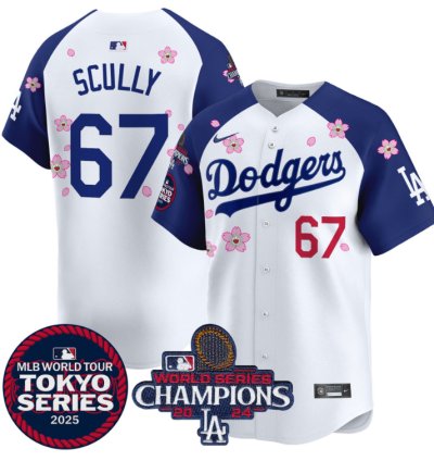 Vin Scully Jersey 67 Dodgers Tokyo Series 2025 World Series Champions Patch Alternate