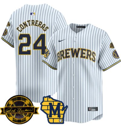 William Contreras Jersey 24 Milwaukee Brewers 2025 Limited Bob Uecker Patch Stitched White