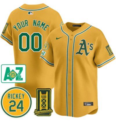 Custom Oakland Athletics Jersey 2025 Sacramento Rickey Henderson Stitched Yellow