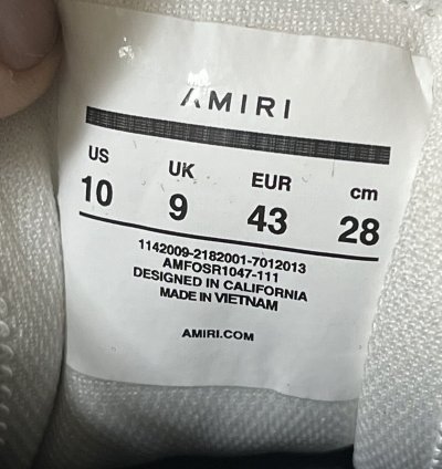 Amiri Skeleton Low Top Sneakers Sz 4310us