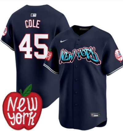 Gerrit Cole Jersey 45 New York Yankees Apple Patch Vapor Premier Limited Stitched Navy