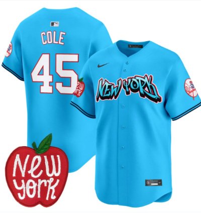 Gerrit Cole Jersey 45 New York Yankees Apple Patch Vapor Premier Limited Stitched Light Blue