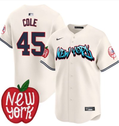 Gerrit Cole Jersey 45 New York Yankees Apple Patch Vapor Premier Limited Stitched Cream