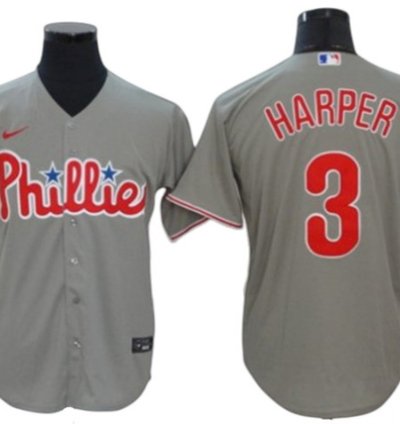 Philadelphia Phillies 3 Bryce Harper Gray Away Jersey