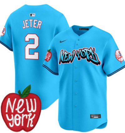Derek Jeter Jersey 2 New York Yankees Apple Patch Vapor Premier Limited Stitched Light Blue