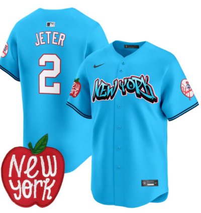 Derek Jeter Jersey 2 New York Yankees Apple Patch Vapor Premier Limited Stitched Light Blue