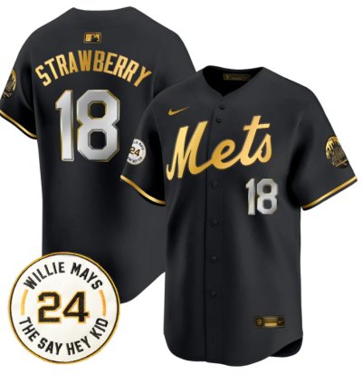Darryl Strawberry Jersey 18 Mets Willie Mays Patch Vapor Premier Limited Stitched Black Gold