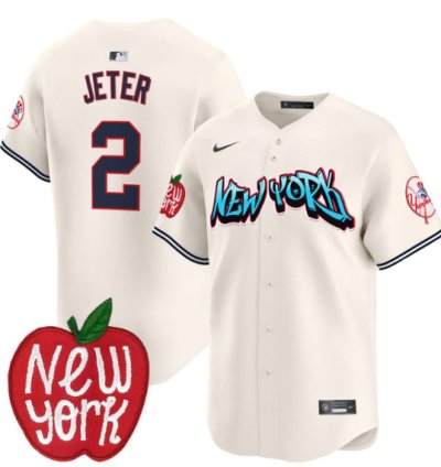 Derek Jeter Jersey 2 New York Yankees Apple Patch Vapor Premier Limited Stitched Cream