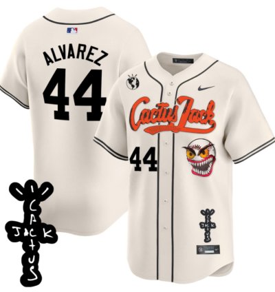 Yordan Álvarez 44 Houston Astros Cactus Jack Patch V2 Men Jersey - Cream