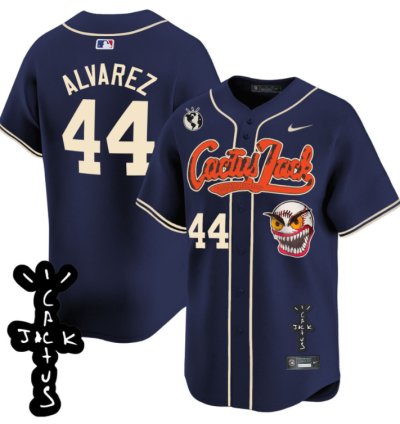 Yordan Álvarez 44 Houston Astros Cactus Jack Patch V2 Men Jersey - Navy