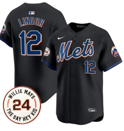 Francisco Lindor Jersey 12 Mets Willie Mays Patch Vapor Premier Limited Stitched Black