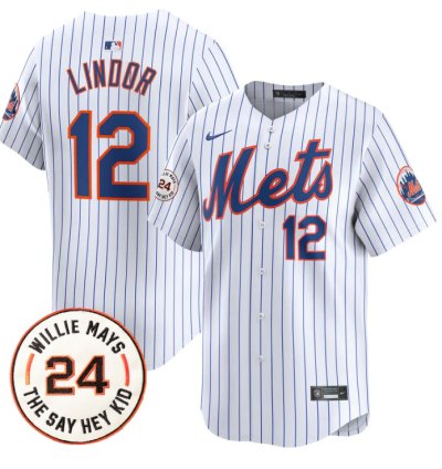 Francisco Lindor Jersey 12 Mets Willie Mays Patch Vapor Premier Limited Stitched White