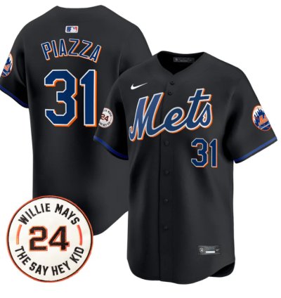 Mike Piazza Jersey 31 Mets Willie Mays Patch Vapor Premier Limited Stitched Black