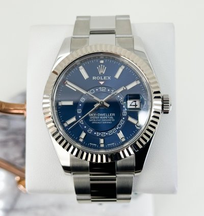Rolex Sky-dweller 42mm Fluted Bezel Stainless Steel Blue Index Dial Oyster Bracelet 326934