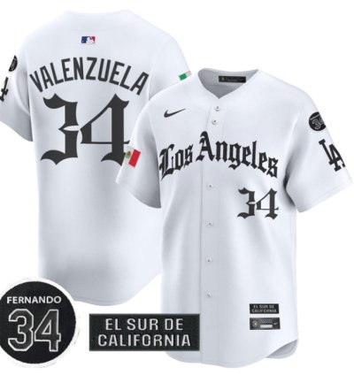 Fernando Valenzuela Jersey 34 Dodgers Mexico 2025 La Gothic Style Patch Limited Stitched White