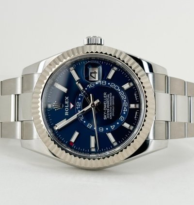 Rolex Sky-dweller 42mm Fluted Bezel Stainless Steel Blue Index Dial Oyster Bracelet 326934