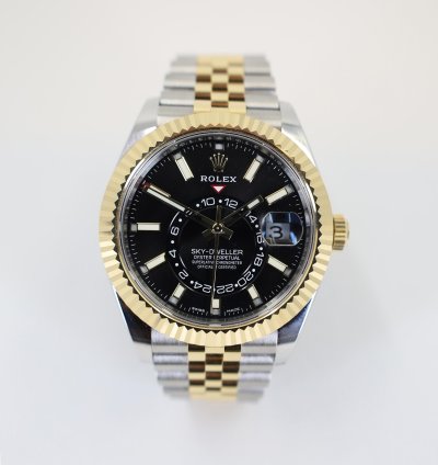 Rolex Sky-dweller 42mm Fluted Bezel Steel Yellow Gold Black Index Dial Jubilee Bracelet 326933