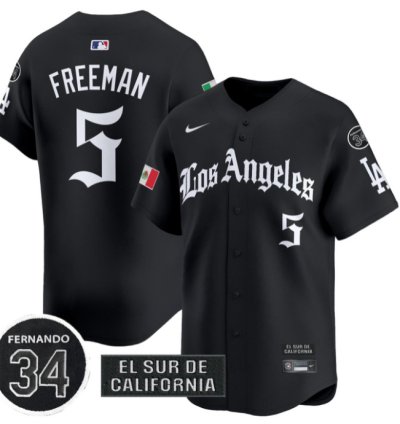 Freddie Freeman Jersey 5 Dodgers Mexico 2025 La Gothic Style Patch Premier Limited Stitched Black