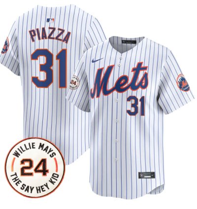 Mike Piazza Jersey 31 Mets Willie Mays Patch Vapor Premier Limited Stitched White