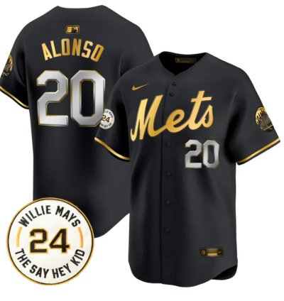 Pete Alonso Jersey 20 Mets Willie Mays Patch Vapor Premier Limited Stitched Black Gold
