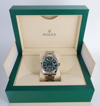 Rolex Sky-dweller 42mm Fluted Bezel White Gold Mint Green Index Dial Oyster Bracelet 336934