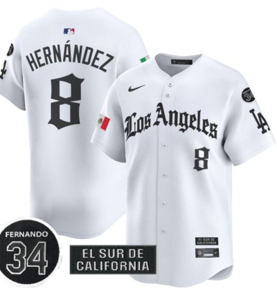 Kike Hernandez Jersey 8 Dodgers Mexico 2025 La Gothic Style Patch Premier Limited Stitched White