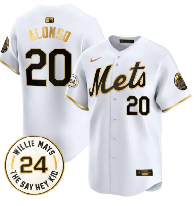 Pete Alonso Jersey 20 Mets Willie Mays Patch Vapor Premier Limited Stitched White Gold