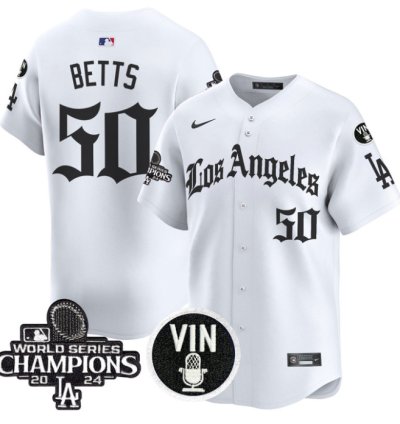 Mookie Betts Jersey 50 Dodgers 2025 La Gothic Style Vapor Premier Limited Stitched White