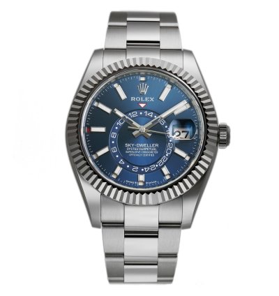 Rolex Sky-dweller 42mm Stainless Steel Blue Dial 18k Fluted Bezel Oyster Bracelet