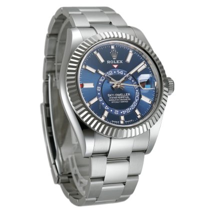 Rolex Sky-dweller 42mm Stainless Steel Blue Dial 18k Fluted Bezel Oyster Bracelet