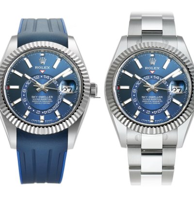 Rolex Sky-dweller 42mm Stainless Steel Blue Dial 18k Fluted Bezel Oyster Bracelet With Rubberb