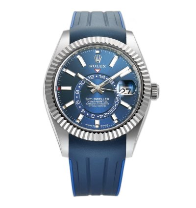 Rolex Sky-dweller 42mm Stainless Steel Blue Dial 18k Fluted Bezel Oyster Bracelet With Rubberb
