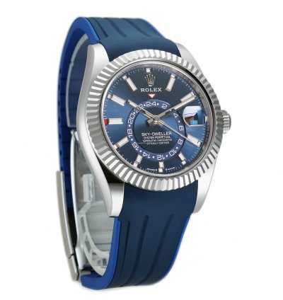 Rolex Sky-dweller 42mm Stainless Steel Blue Dial 18k Fluted Bezel Oyster Bracelet With Rubberb