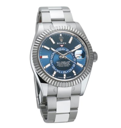 Rolex Sky-dweller 42mm Stainless Steel Blue Dial 18k Fluted Bezel Oyster Bracelet With Rubberb