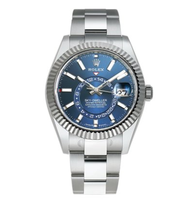 Rolex Sky-dweller 42mm Stainless Steel Blue Dial 18k Fluted Bezel Oyster Bracelet With Rubberb