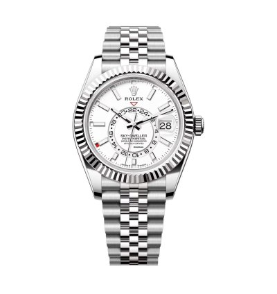 Rolex Sky-dweller 42mm Stainless Steel White Dial 18k Fluted Bezel Jubilee Bracelet