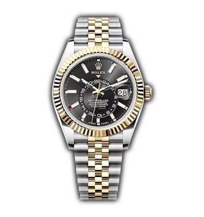 Rolex Sky-dweller 42mm Steel And 18k Yellow Gold Black Dial Jubilee Bracelet