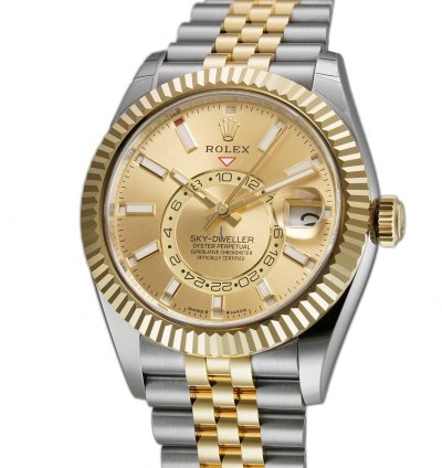 Rolex Sky-dweller 42mm Steel And 18k Yellow Gold Champagne Dial Jubilee Bracelet