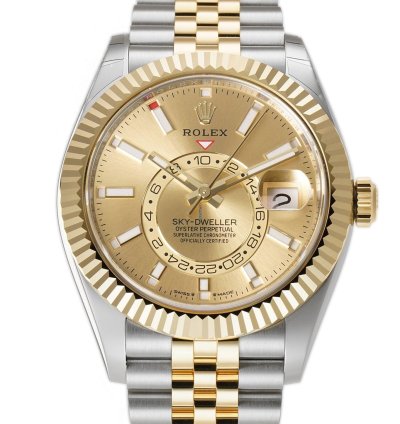 Rolex Sky-dweller 42mm Steel And 18k Yellow Gold Champagne Dial Jubilee Bracelet