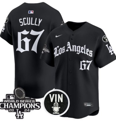 Vin Scully Jersey 67 Dodgers 2025 La Gothic Style Vapor Premier Limited Stitched Black