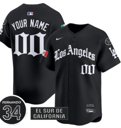 Custom Dodgers Mexico Jersey Name Number 2025 La Gothic Style Patch Premier Limited Stitched Black