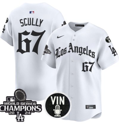 Vin Scully Jersey 67 Dodgers 2025 La Gothic Style Vapor Premier Limited Stitched White