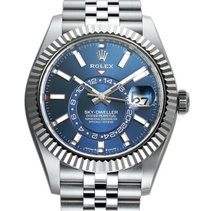 Rolex Sky-dweller 42mm Steel Blue Dial 18k Fluted Bezel Jubilee Bracelet