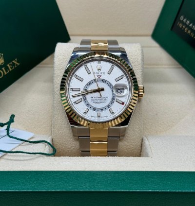 Rolex Sky-dweller 42mm Two Tone White Dial 2023 Unworn 336933 Complete Set