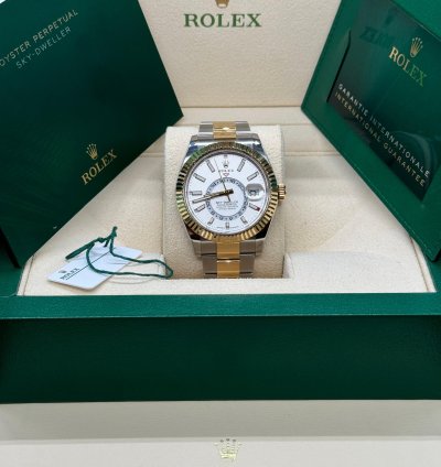 Rolex Sky-dweller 42mm Two Tone White Dial 2023 Unworn 336933 Complete Set