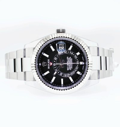 Rolex Sky-dweller 42mm White Gold Steel Black Index Dial Fluted Bezel 336934